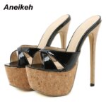 Aneikeh 2025 verano extremo mulas tacones altos Sandalias de plataforma para mujer zapatos zapatillas de mujer Slingback Peep-toe Sandalias deslizantes - Imagen 3