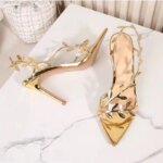 Sandalias de Mujer de Charol con Hoja Dorada, Elegantes, de Punta Fina, con Tacón Alto Delgado, Estilo Gladiador, Zapatos de Fiesta, Moda Verano 2026 - Imagen 5