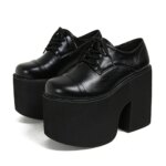 Gdgydh Zapatos de tacón grueso para mujer con cordones elegantes zapatos de tacón con plataforma Oxford para mujer diseño de aumento de altura zapatos de fiesta Cosplay - Imagen 5