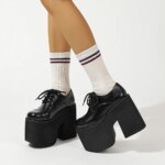 Gdgydh Zapatos de tacón grueso para mujer con cordones elegantes zapatos de tacón con plataforma Oxford para mujer diseño de aumento de altura zapatos de fiesta Cosplay