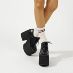 Gdgydh Zapatos de tacón grueso para mujer con cordones elegantes zapatos de tacón con plataforma Oxford para mujer diseño de aumento de altura zapatos de fiesta Cosplay - Imagen 3