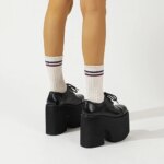 Gdgydh Zapatos de tacón grueso para mujer con cordones elegantes zapatos de tacón con plataforma Oxford para mujer diseño de aumento de altura zapatos de fiesta Cosplay - Imagen 4