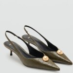 Sandalias de Mujer MANGO Verano 2026, Punta Metálica, Tacones Altos, Patrón de Cocodrilo, Elegantes y Modernas, Estilo Slip-On