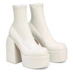 Nuevas botas cortas de moda para mujer, botas de cuero sexis con punta cuadrada, tacones altos informales con cremallera, Zapatos informales de suela gruesa para mujer - Imagen 3
