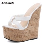 Aneikeh, zapatillas de tacón de cuña para mujer, sandalias de plataforma con punta abierta a la moda, tacones súper altos de verano, zapatos de fiesta para mujer, talla 35-42 - Imagen 2