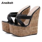 Aneikeh, zapatillas de tacón de cuña para mujer, sandalias de plataforma con punta abierta a la moda, tacones súper altos de verano, zapatos de fiesta para mujer, talla 35-42 - Imagen 3