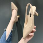 Sandalias retro de tacón grueso con punta abierta para mujer, zapatos de trabajo sin talón, profesionales, de corte bajo, a l... - Imagen 2