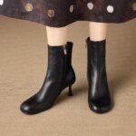 Botines de Mujer Dilalula 2027 de Piel de Vaca Auténtica con Punta Redonda, Bordado de Hojas y Tacón de Aguja Delgado para Fiesta y Cita, Botines para Mujeres Jóvenes - Imagen 5