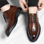 Zapatos de Cuero Brogue para Hombre, Elegantes y Cómodos, Formales para Negocios, Estilo Retro Derby, Diseño Floral Tallado Estilo Británico-sjx26 - Imagen 5