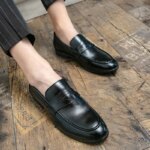 Zapatos de cuero informales de negocios para hombre, mocasines de cuero formales y sociales, cómodos zapatos de vestir para hombre - Imagen 6