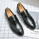 Zapatos de cuero informales de negocios para hombre, mocasines de cuero formales y sociales, cómodos zapatos de vestir para hombre - Imagen 4