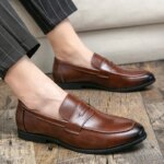 Zapatos de cuero informales de negocios para hombre, mocasines de cuero formales y sociales, cómodos zapatos de vestir para hombre - Imagen 5
