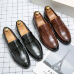 Zapatos de cuero informales de negocios para hombre, mocasines de cuero formales y sociales, cómodos zapatos de vestir para hombre