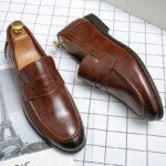 Zapatos de cuero informales de negocios para hombre, mocasines de cuero formales y sociales, cómodos zapatos de vestir para hombre - Imagen 2