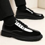 Zapatos de vestir con cordones para hombre, estilo Brogue, con suela gruesa de plataforma, calzado formal para oficina, bodas, citas diarias y ocasiones especiales. - Imagen 4