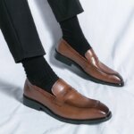 Zapatos de vestir para hombre, zapatos clásicos informales de cuero para negocios, zapatos Oxford Retro formales para boda Social, zapatos de cuero para oficina para hombre - Imagen 4