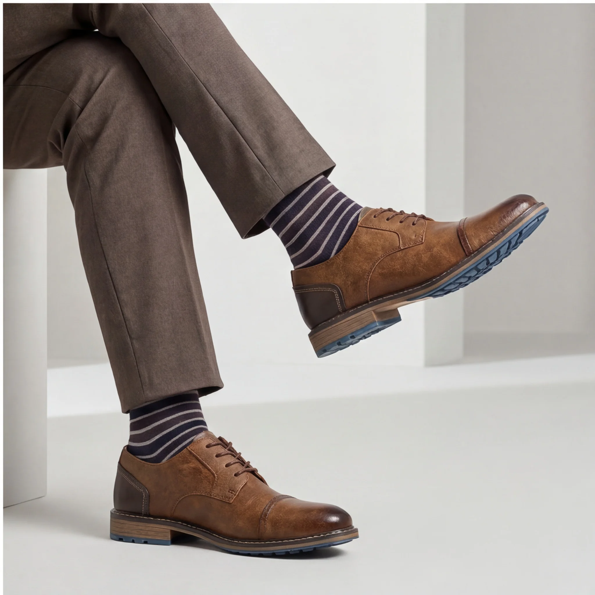 71968-dzszbw.jpg Zapatos de vestir para hombre, con acabado pulido, ideales para la oficina, con suela azul y detalles llamativos, y puntera cerrada. - Imagen 1