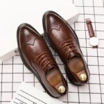 Zapatos formales de cuero para hombre, zapatos de oficina para fiestas y ocasiones sociales, zapatos clásicos Brogue para negocios y bodas, zapatos de vestir para hombre, color negro