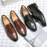 Zapatos formales clásicos para hombre, mocasines de cuero sin cordones, zapatos informales de negocios con borlas para hombre, zapatos de vestir de tendencia para hombre, mocasines planos para hombre