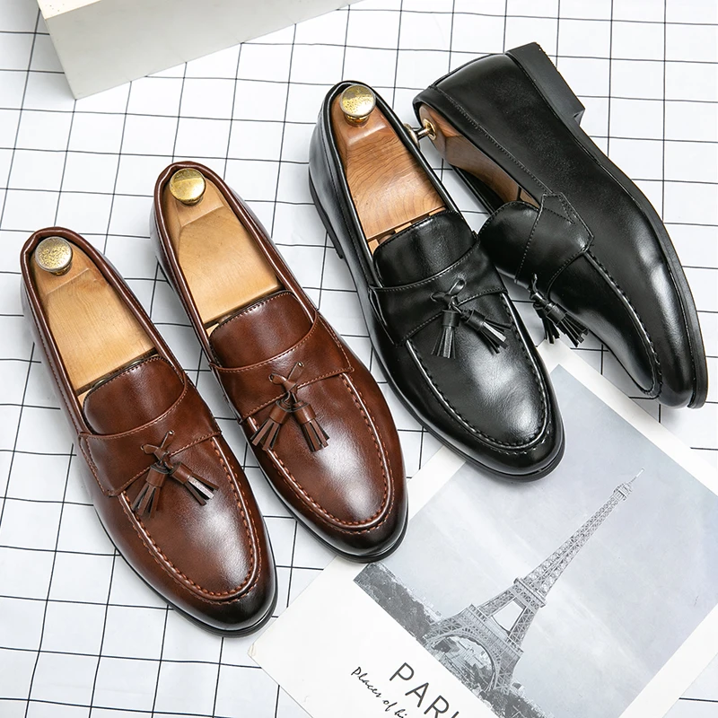 72391-dvs2w2.jpg Zapatos formales clásicos para hombre, mocasines de cuero sin cordones, zapatos informales de negocios con borlas para hombre, zapatos de vestir de tendencia para hombre, mocasines planos para hombre - Imagen 1