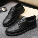 Zapatos de cuero informales para hombre, zapatos de trabajo negros transpirables de verano a la moda, zapatos planos cómodos formales clásicos informales a la moda - Imagen 3
