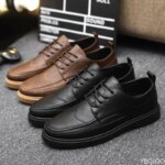 Zapatos de cuero informales para hombre, zapatos de trabajo negros transpirables de verano a la moda, zapatos planos cómodos formales clásicos informales a la moda - Imagen 5
