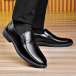 Mocasines de cuero negros para hombre, cómodos, antideslizantes, formales, para negocios, oficina y uso diario.