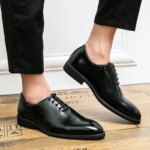 Nuevo Zapatos Brogue de suela roja, zapatos formales negros de negocios para hombre, zapatos con cordones y punta redonda para Primavera/otoño - Imagen 5