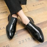 Nuevo Zapatos Brogue de suela roja, zapatos formales negros de negocios para hombre, zapatos con cordones y punta redonda para Primavera/otoño - Imagen 4