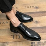Nuevo Zapatos Brogue de suela roja, zapatos formales negros de negocios para hombre, zapatos con cordones y punta redonda para Primavera/otoño - Imagen 3
