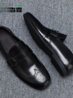 Zapatos de cuero para hombre Brooks, zapatos informales de negocios negros de piel de vaca a la moda, calzado fácil de usar p... - Imagen 2