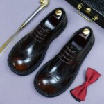 Zapatos Brogue Retro para Hombre, de Cuero Genuino de Lujo, Punta Redonda, Hechos a Mano, Planos, Color Marrón y Negro, para Bodas y Eventos Sociales - Imagen 2