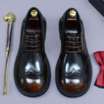 Zapatos Brogue Retro para Hombre, de Cuero Genuino de Lujo, Punta Redonda, Hechos a Mano, Planos, Color Marrón y Negro, para Bodas y Eventos Sociales