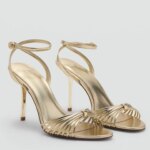 Sandalias de Tacón Fino Doradas Mango Sexy para Mujer, con Hebilla, Correa Fina, Decoración Metálica, Tacones Altos Cómodos y...