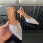 Moda de verano 2024, tacones altos para mujer, decoración de perlas, zapatos de tacón con talón descubierto para mujer, Sandalias de tacón alto con punta estrecha, zapatos elegantes para mujer - Imagen 5