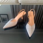 Moda de verano 2024, tacones altos para mujer, decoración de perlas, zapatos de tacón con talón descubierto para mujer, Sandalias de tacón alto con punta estrecha, zapatos elegantes para mujer - Imagen 4