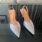 Moda de verano 2024, tacones altos para mujer, decoración de perlas, zapatos de tacón con talón descubierto para mujer, Sandalias de tacón alto con punta estrecha, zapatos elegantes para mujer - Imagen 6