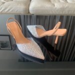 Moda de verano 2024, tacones altos para mujer, decoración de perlas, zapatos de tacón con talón descubierto para mujer, Sandalias de tacón alto con punta estrecha, zapatos elegantes para mujer - Imagen 3