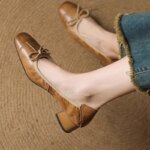 Zapatos de Tacón Alto de Cuero Suave con Lazo Retro Estilo Francés para Mujer, Primavera 2026, Sandalias de Tacón Grueso con Punta Cuadrada, Tallas 35-42