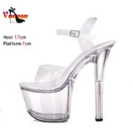Sandalias de verano para mujer 13 15 17 20cm tacón alto tacones finos de cristal zapatos de boda de lujo para mujer sandalias de plataforma transparentes sexis - Imagen 2