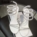 Aneikeh, sandalias de gladiador para mujer con correa en el tobillo enrolladas de serpiente de cristal de lujo estilo estrella, zapato Sexy de tacón alto de aguja para fiesta de verano y graduación - Imagen 5