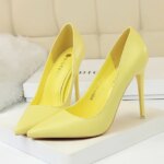 Zapatos de tacón alto para mujer, calzado clásico y conciso de 7,5 cm y 10,5 cm, color amarillo, talla grande 34-43 - Imagen 2