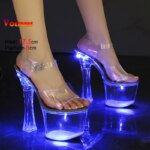 Tacones extremadamente altos de 17,5 CM, plataforma brillante, tacones claros, sandalias para discoteca para mujer, modelo de moda de PVC transparente, zapatos de pasarela - Imagen 3