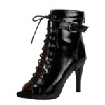 2024 nueva moda mujer negro con cordones tacones altos Jazz principiante 9CM tacones punta abierta Sexy fiesta baile zapato verano sandalia botas cortas - Imagen 6