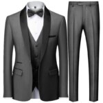 Conjunto negro de tres piezas para fiesta de boda de otoño para hombre, chaqueta masculina de talla grande, abrigo, pantalones y chaleco, traje ajustado a la moda - Imagen 3