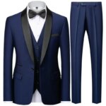 Conjunto negro de tres piezas para fiesta de boda de otoño para hombre, chaqueta masculina de talla grande, abrigo, pantalones y chaleco, traje ajustado a la moda - Imagen 5