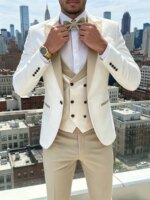 Traje de boda de 3 piezas para hombre, jacquard, corte ajustado, con solapa de pico, blazer, chaleco y pantalón, conjunto para negocios, graduación, fiesta, ropa formal para hombre - Imagen 2