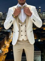 Traje de boda de 3 piezas para hombre, jacquard, corte ajustado, con solapa de pico, blazer, chaleco y pantalón, conjunto para negocios, graduación, fiesta, ropa formal para hombre - Imagen 3