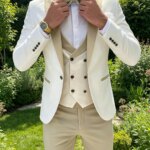 Traje de boda de 3 piezas para hombre, jacquard, corte ajustado, con solapa de pico, blazer, chaleco y pantalón, conjunto para negocios, graduación, fiesta, ropa formal para hombre