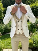 Traje de boda de 3 piezas para hombre, jacquard, corte ajustado, con solapa de pico, blazer, chaleco y pantalón, conjunto para negocios, graduación, fiesta, ropa formal para hombre